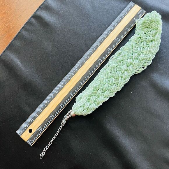 Vintage Mint Green Braided Beaded Collar Necklace Sead Beads Woven BEUTIFUL 1367 - Picture 7 of 8